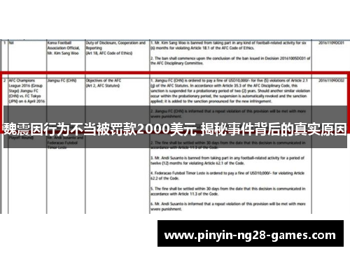 魏震因行为不当被罚款2000美元 揭秘事件背后的真实原因 魏震因行为不当被罚款2000美元 揭秘事件背后的真实原因