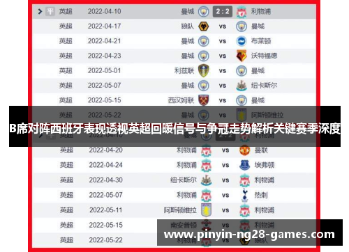 B席对阵西班牙表现透视英超回暖信号与争冠走势解析关键赛季深度